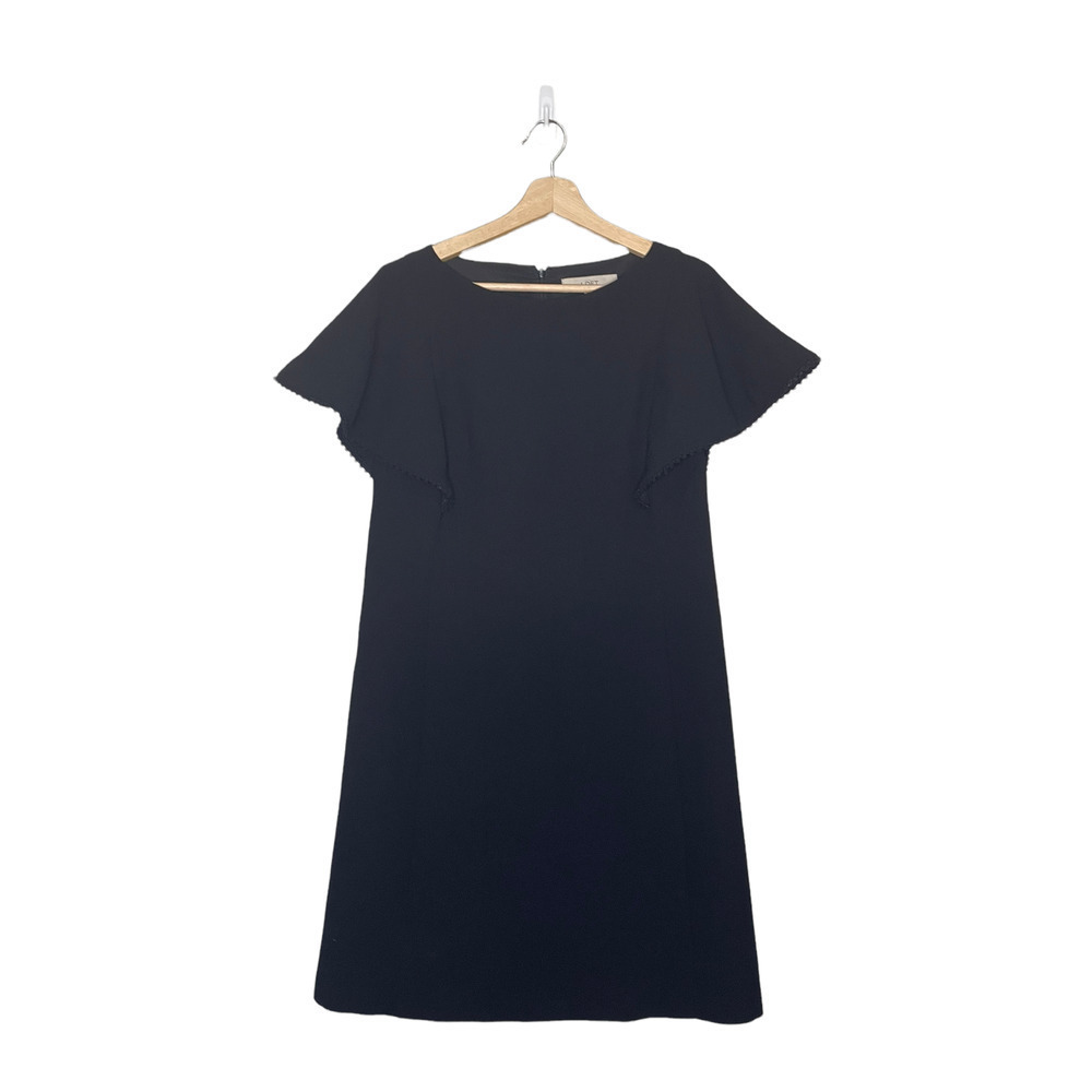 𝅺loft Dress Black Mini Dramatic Sleeve Embellished Batwing Scoop‎ Neck Size 2